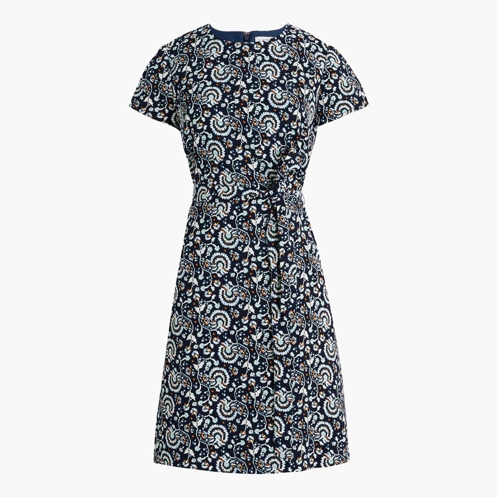 New J. Crew Women’s Paisley Print Navy Short-sleeve belted suiting dress size 4